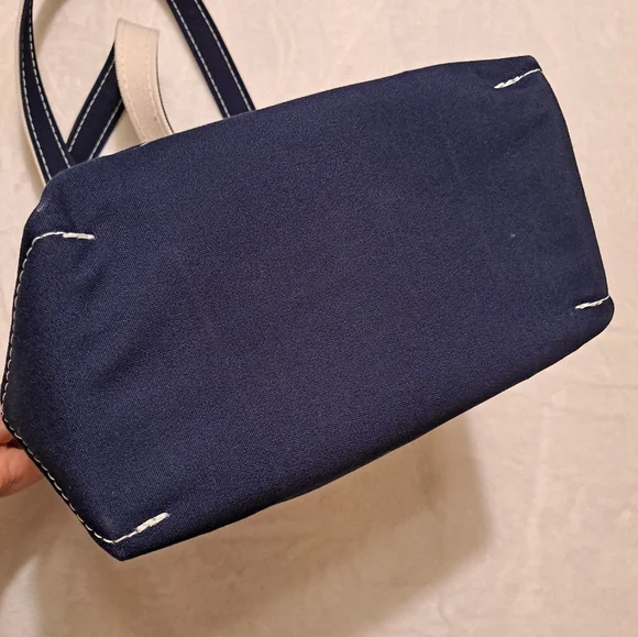 L.L. Bean Cream & Navy Blue Boat & Tote Bag Extra Long Shoulder Straps Handles - Picture 13 of 13